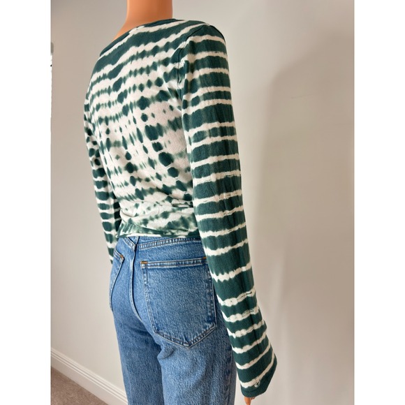 PINK Victoria's Secret Tie Dye Twist Front Long Sleeve Top Green White XS - Picture 5 of 14